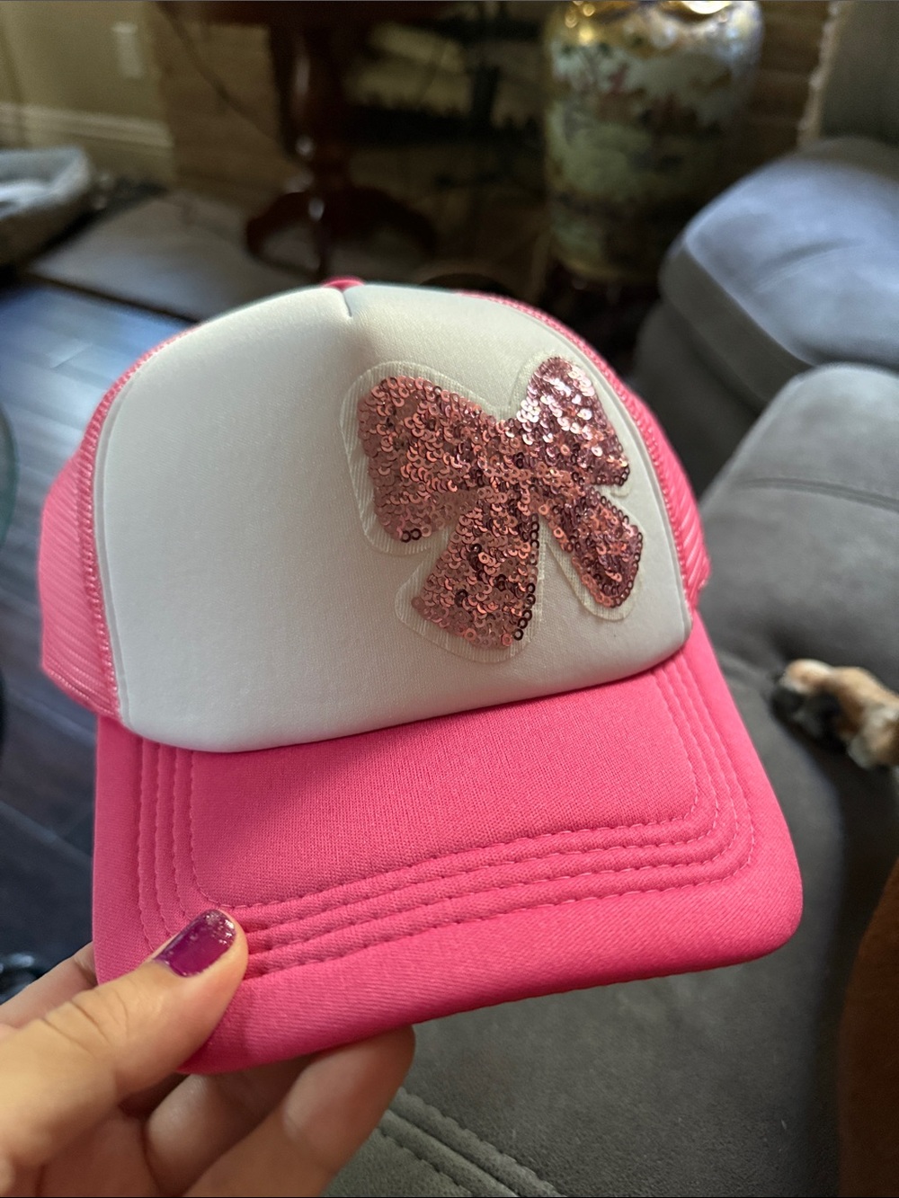 Kids or adults Pink Sequin Bow Trucker Hat SnapBack beach fun California
